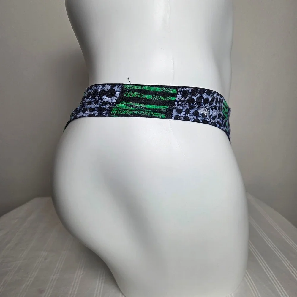 Cosabella x Studio 189 Mens Lace‎ Thong Green Blue Geometric Print Low Rise NEW